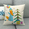 Close-up of linen pillowcase texture featuring cartoon fox and Christmas tree design - Fox and Balloons (7)