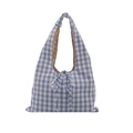 Borsa tote a quadretti blu e bianchi con tracolla larga e decorazione a fiocco - Blu