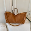 Bolso tote de ante marrón con correa ajustable de cuero y gran capacidad de almacenamiento - Marrón
