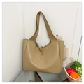 Bolso tote grande minimalista caqui con correa integrada y elegante hebilla de metal - Caqui