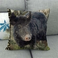 Close-up of wild boar print on textured linen pillowcase against a sofa background - Wild Boar Texas Seal (16) / 45x45cm