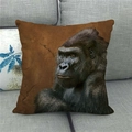 Realistic gorilla portrait linen throw pillow cover displayed on a modern grey sofa - Gorilla Profile Portrait (10) / 45x45cm