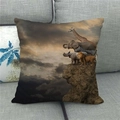 Detail of African wildlife elephant cushion cover on sofa with linen texture finish - African Animals Gathering on Cliff (9)