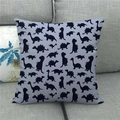 Detailed texture of linen cushion cover featuring black dinosaur silhouettes on blue - 45x45cm / Light Gray Blue Black Dinosaur Silhouette