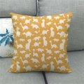 Close-up of yellow linen cushion cover featuring white cartoon dinosaur silhouette patterns - 45x45cm / Ginger Yellow White Dinosaur Silhouette