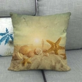 Linen beach cushion cover with starfish, seashells and sunset print on gray sofa - 18x18 Inch / Sunset Silhouette Shell Starfish Style (16)