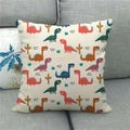 Cartoon dinosaur print linen cushion cover displayed on a gray sofa for home decor - 45x45cm / Beige Cartoon Dinosaur Cactus