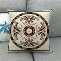 Detail of bohemian mandala linen pillowcase featuring geometric patterns and earthy tones - Red Green Interlocking Mandala Style