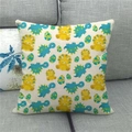 Macro detail of seamless linen cushion cover with cartoon dinosaur and egg print patterns - 45x45cm / Beige Cartoon Longneck Triceratops