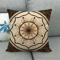 Detail of bohemian geometric mandala pattern on square linen throw pillow cover - Brown Geometric Marble Style