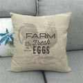 Detail of vintage farm chicken linen pillowcase on grey sofa with rustic typography - 18x18 Inch / Farm Fresh Eggs (2)