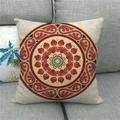 Detail view of Bohemian mandala linen pillowcase with red and gold floral geometry - Red Gold Floral Mandala Style