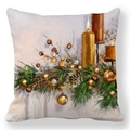 Macro detail of Christmas peach skin pillowcase with artistic oil painting pine branch - 18x18 Inch / Gold Candle Pine Branch (2)
