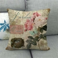 Vintage linen pillow cover with pink rose and butterfly on a gray sofa - 18x18 Inch / Pink Rose and Butterfly (1)