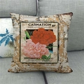 Detail view of rustic carnation floral pattern on linen pillowcase texture - 18x18 Inch / Vintage Carnation (2)