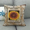 Detailed view of sunflower linen pillow cover with vintage rusted metal frame design - 18x18 Inch / Yellow Sunflower (4)