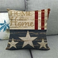 Close-up of Home Sweet Home star pattern on rustic linen pillowcase on a grey sofa - 18x18 Inch / Home Sweet Home (1)