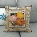 Vintage linen flower pillowcase with rusty floral design on a grey sofa background - 18x18 Inch / Vintage Daisy (6)