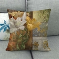 Detailed texture of rustic linen pillowcase with vintage lily flower oil painting print - 18x18 Inch / Artistic Lily (8)