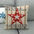 Detail of linen pillow cover featuring red star and patriotic quote on cream background - 18x18 Inch / Let Freedom Ring Star (6)