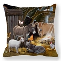 Cartoon nativity scene oil painting on peach skin pillowcase with animals and holy child - Stable Nativity (9)