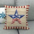 Linen cushion cover with vintage star pattern and wooden texture on a gray sofa - 18x18 Inch / Retro Wood Stripes Star (9)
