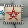 Detail of linen pillowcase with red star on faux wood texture and blue stripes - 18x18 Inch / Gradient Star Vertical Border (10)