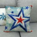 Detailed texture of linen Independence Day pillowcase with red white blue star - 18x18 Inch / Layered Star Light Blue Wood (11)