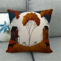 Detail of linen cushion cover with autumn country oil painting and natural texture - Autumn Trees with Black Horse (4)