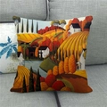 Linen decorative pillowcase featuring a colorful oil painting of an autumn country village - Autumn Country Scenery (14)