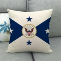 Close-up of linen pillowcase with navy cross pattern and golden eagle nautical emblem - Maritime Eagle Badge (5)