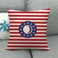 Detail showing the thick linen texture and American flag eagle pattern on square pillowcase - Striped Star and Crescent Logo (8)