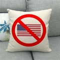 Detailed close-up of textured linen pillowcase with American flag graphic on a sofa - Reverse Prohibited Flag Logo (9)