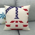 Linen throw pillow cover with patriotic US flag peace symbol on a gray fabric sofa - Peace Sign Flag Texture (10)