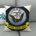 Detailed view of linen pillowcase with United States Navy emblem on a grey sofa - United States Navy Emblem (15)