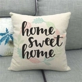 Linen square pillow cover with home sweet home print on a gray fabric sofa - 18x18 Inch / Home Sweet Home Leaf Pattern Style
