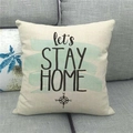 Detailed texture of linen pillowcase with Let's Stay Home text and compass design - 18x18 Inch / let's STAY HOME Compass Style