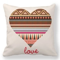 Detail of soft peach skin cushion cover with geometric heart print and love typography - Geometric Texture Heart (7)