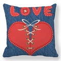 Navy denim style cushion cover with red heart and LOVE print for Valentines Day - Denim Texture Button Heart (9)