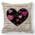 Detail of heart pattern print and cursive script on peach skin pillowcase cover - Large Black Heart Background (11)