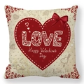 Valentine's Day heart pillowcase with LOVE text and a red satin bow on beige fabric - Red Bow Heart (12)