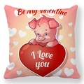 Detail view of pink Valentine pig pillow case with heart print and I Love You text - Cute Pink Pig Heart (14)