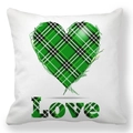 Detail of white peach skin pillowcase with green plaid heart and Love text print - Green Plaid Heart (16)