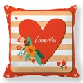 Macro detail of square peach skin pillowcase with red heart and Love You typography - Vintage Floral Heart (17)