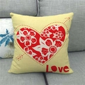 Housse de coussin en lin pour la Saint-Valentin avec grand cœur rouge et texte Love - 45x45cm / Style Cœur Floral Rouge (4)