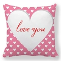 Detail of pink heart throw pillow case with white love you print and peach skin texture - Pink Full Print Small Hearts (18)