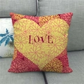 Housse de coussin décorative en lin avec motif floral en cœur et texte LOVE - 45x45cm / Cœur Chrysanthème Rouge Jaune (9)