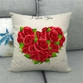 Housse de coussin en lin avec cœur de roses rouges et texte I Love You sur canapé - 45x45cm / Cœur de Rose I Love You (18)