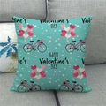 Detail of turquoise linen pillow case with vintage bicycle and Valentine's Day balloons - Turquoise Vintage Bicycle Style (4)