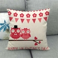 Linen Valentine's Day pillowcase featuring cartoon owls and festive Happy Valentine's Day text - 18x18 Inch / Owls on Branch Style (3)